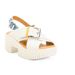 4CCCCEES White Mix Leather Plia Juno Heeled Slingback Sandals